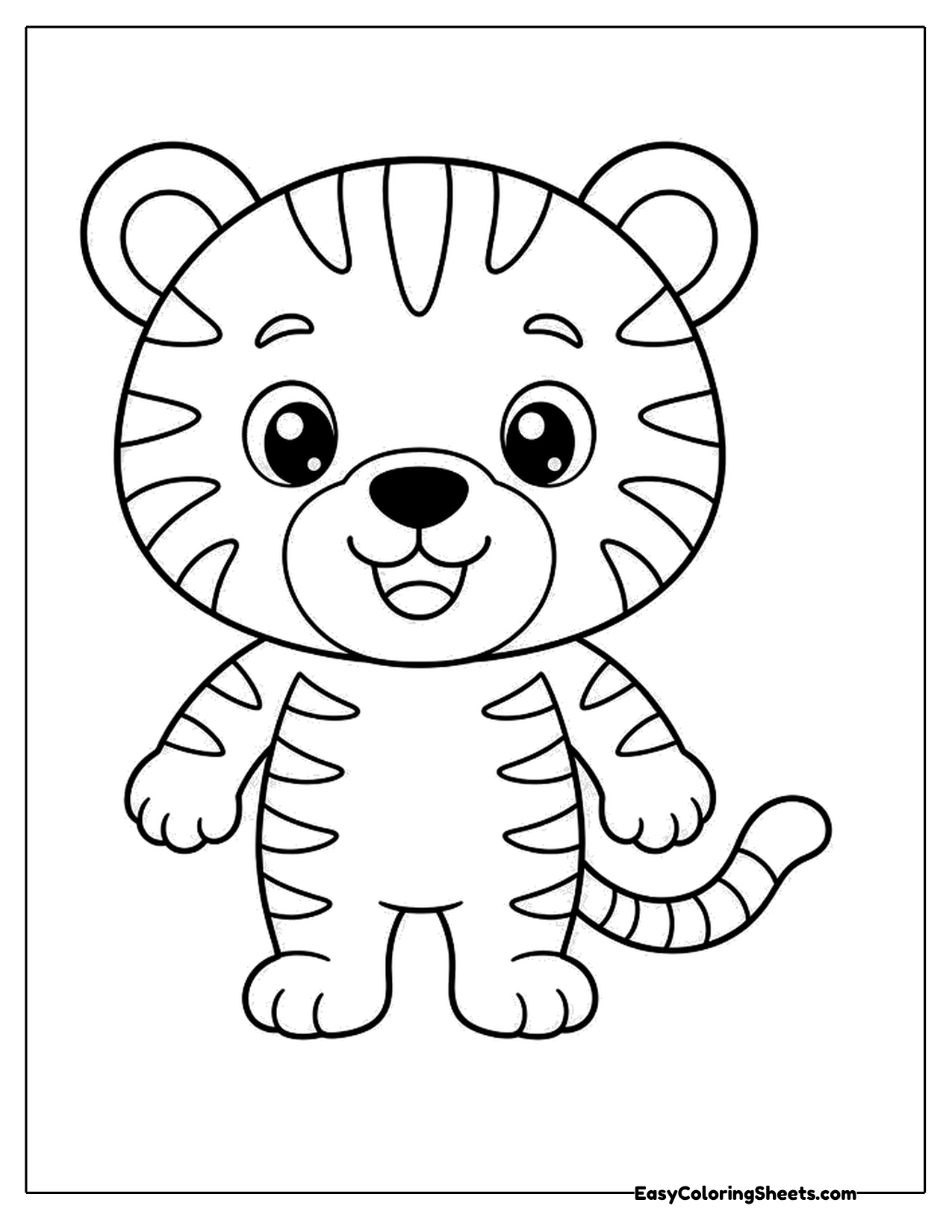 Cartoon tiger with big round ears and bold stripes