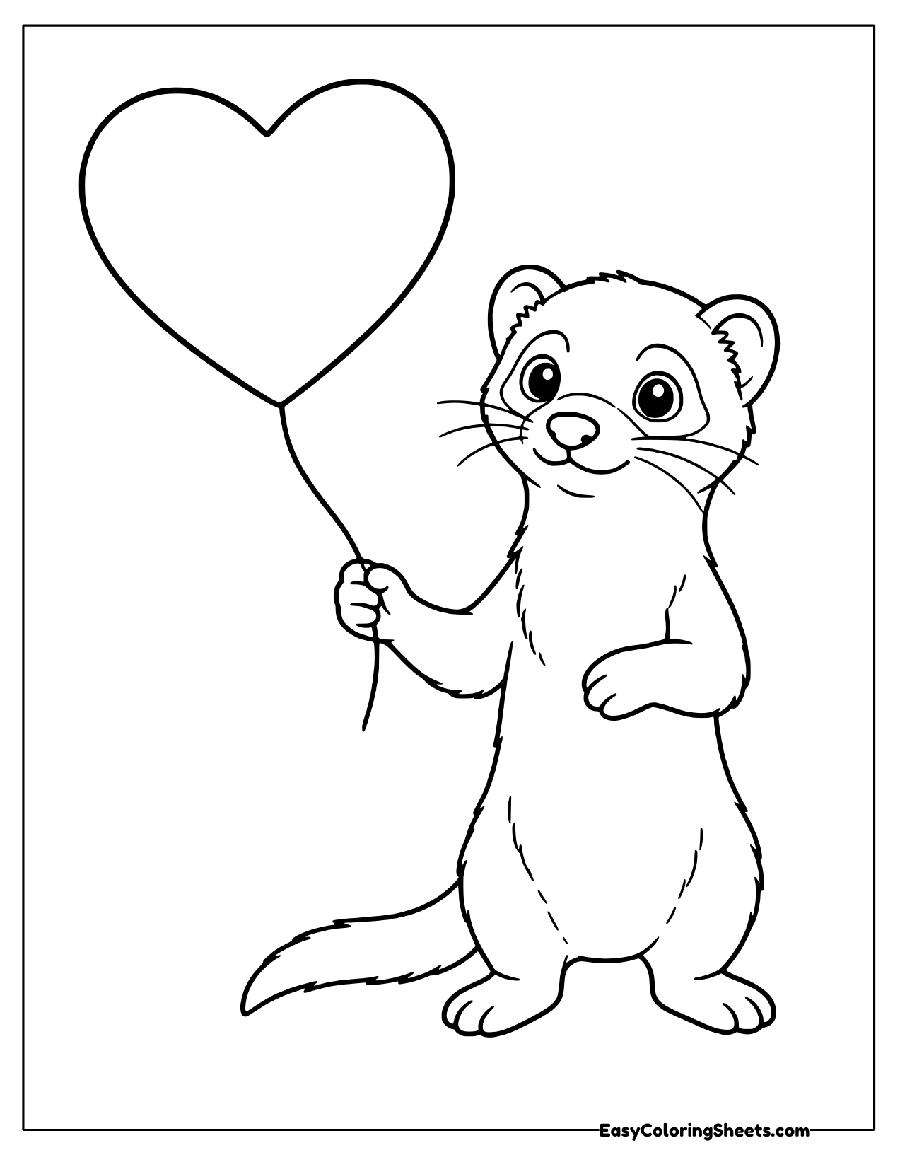 Ferret holding a heart shaped balloon on a string