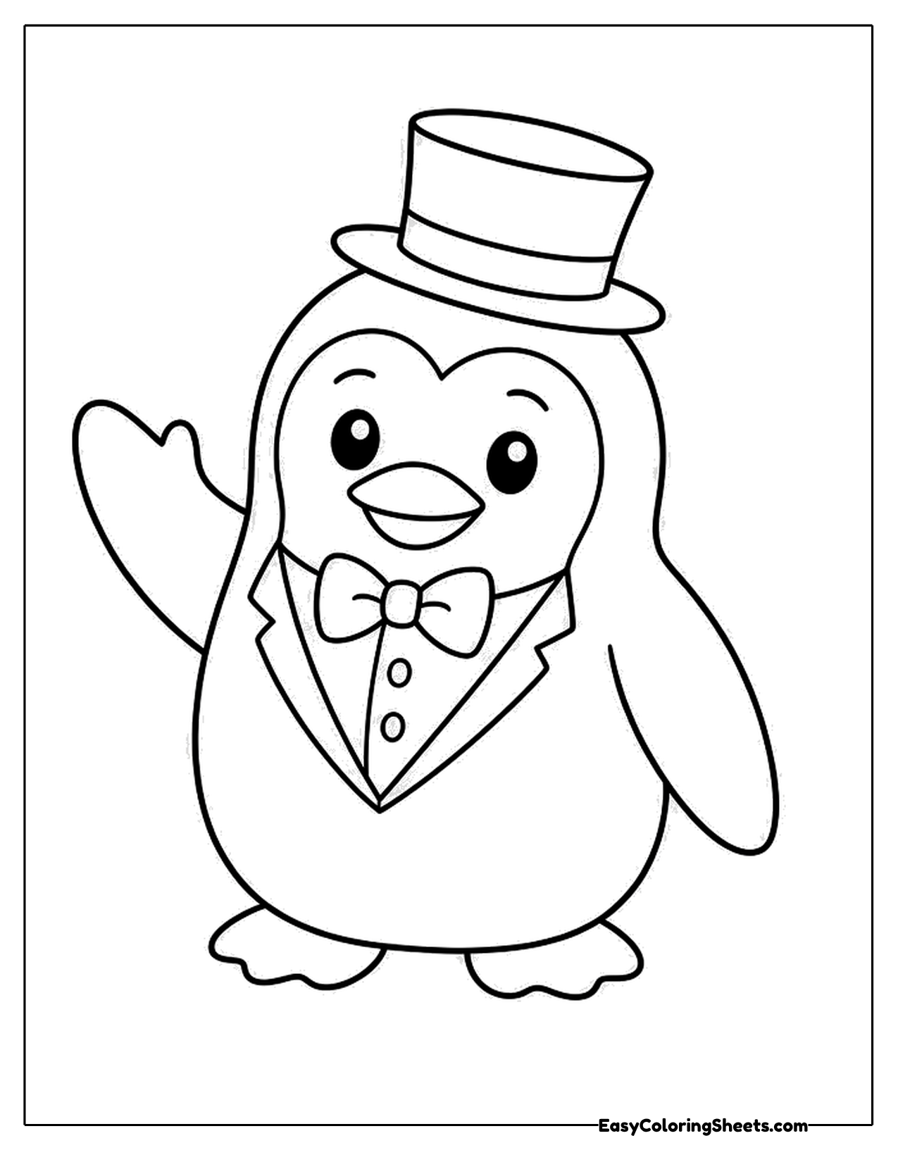 Penguin in a top hat waving hello