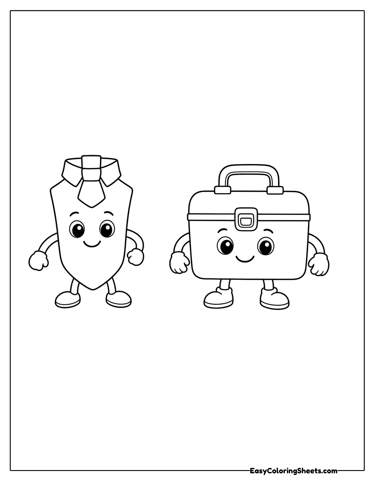 Cute necktie and toolbox characters with smiling faces
