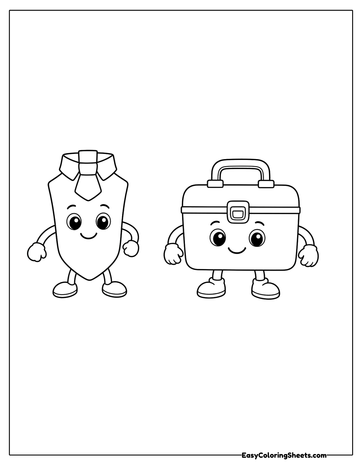 Cute necktie and toolbox characters with smiling faces