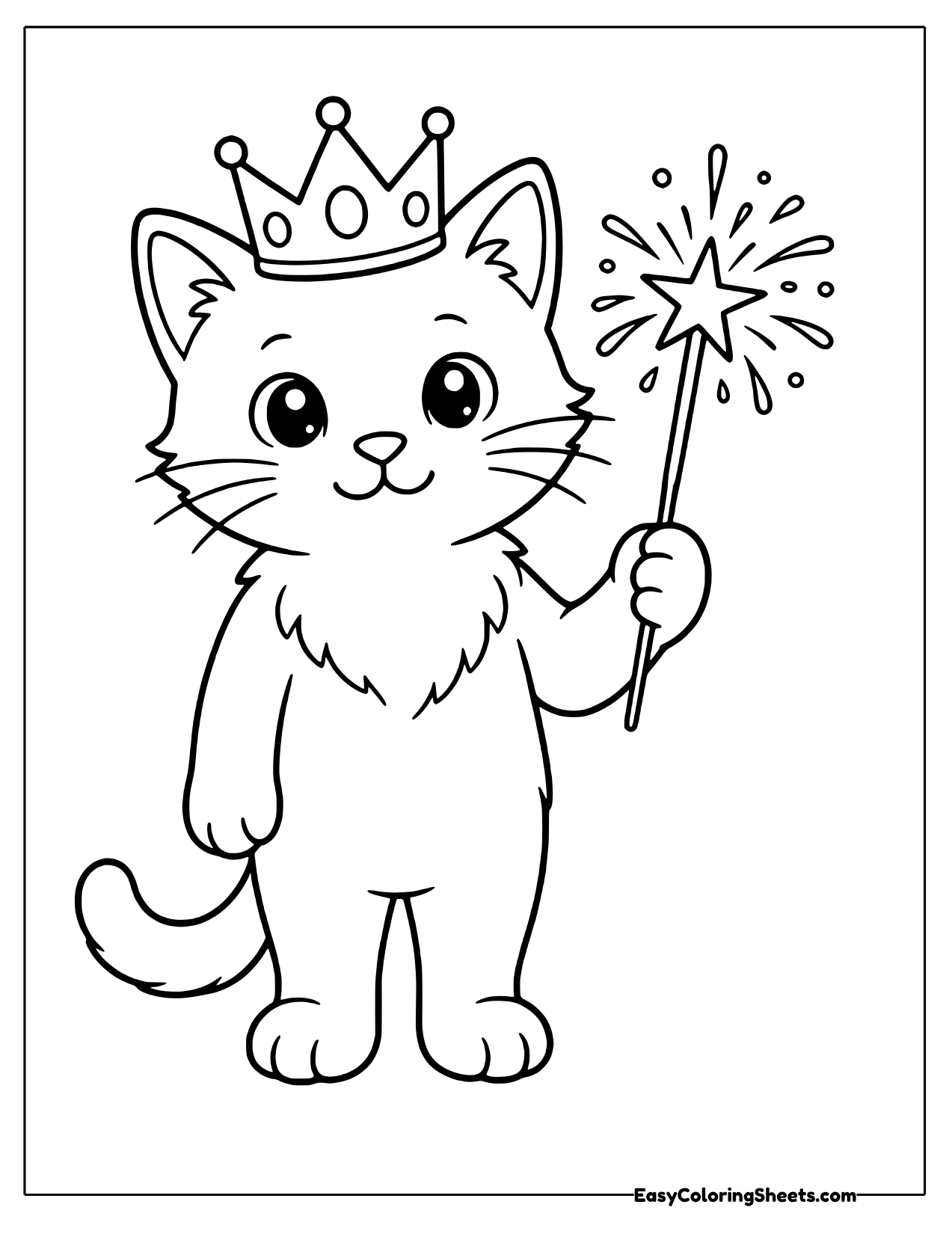 Fluffy kitten in a little crown holding a crackling sparkler
