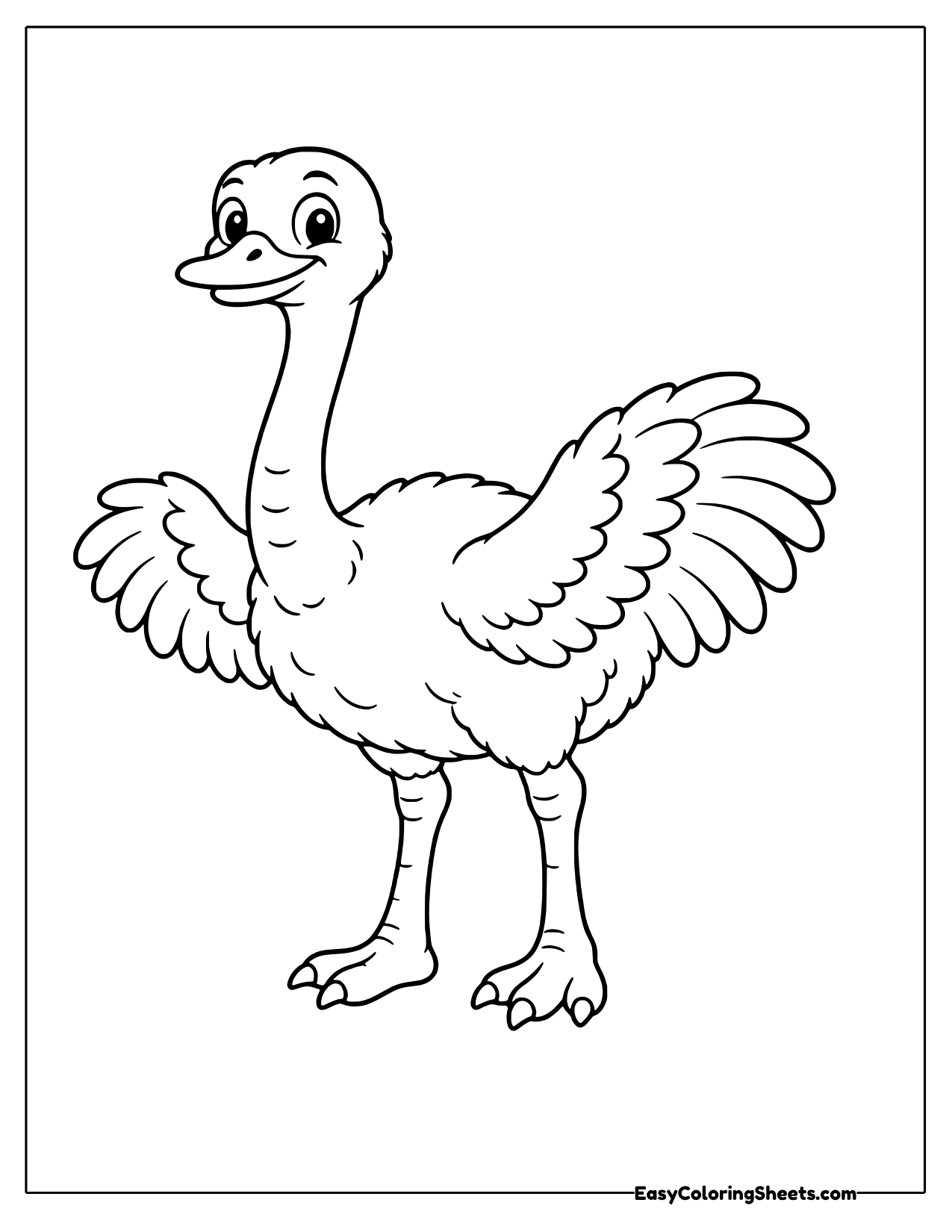 Ostrich with fluffy wings spread out
