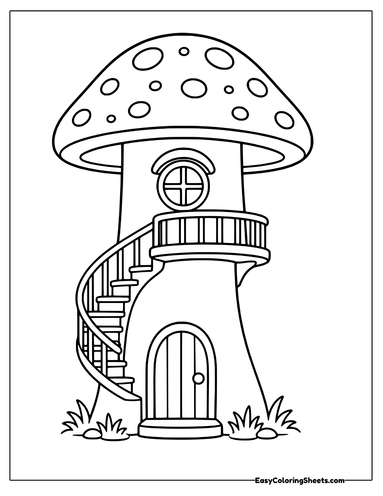 Tall mushroom tower house with stairs
