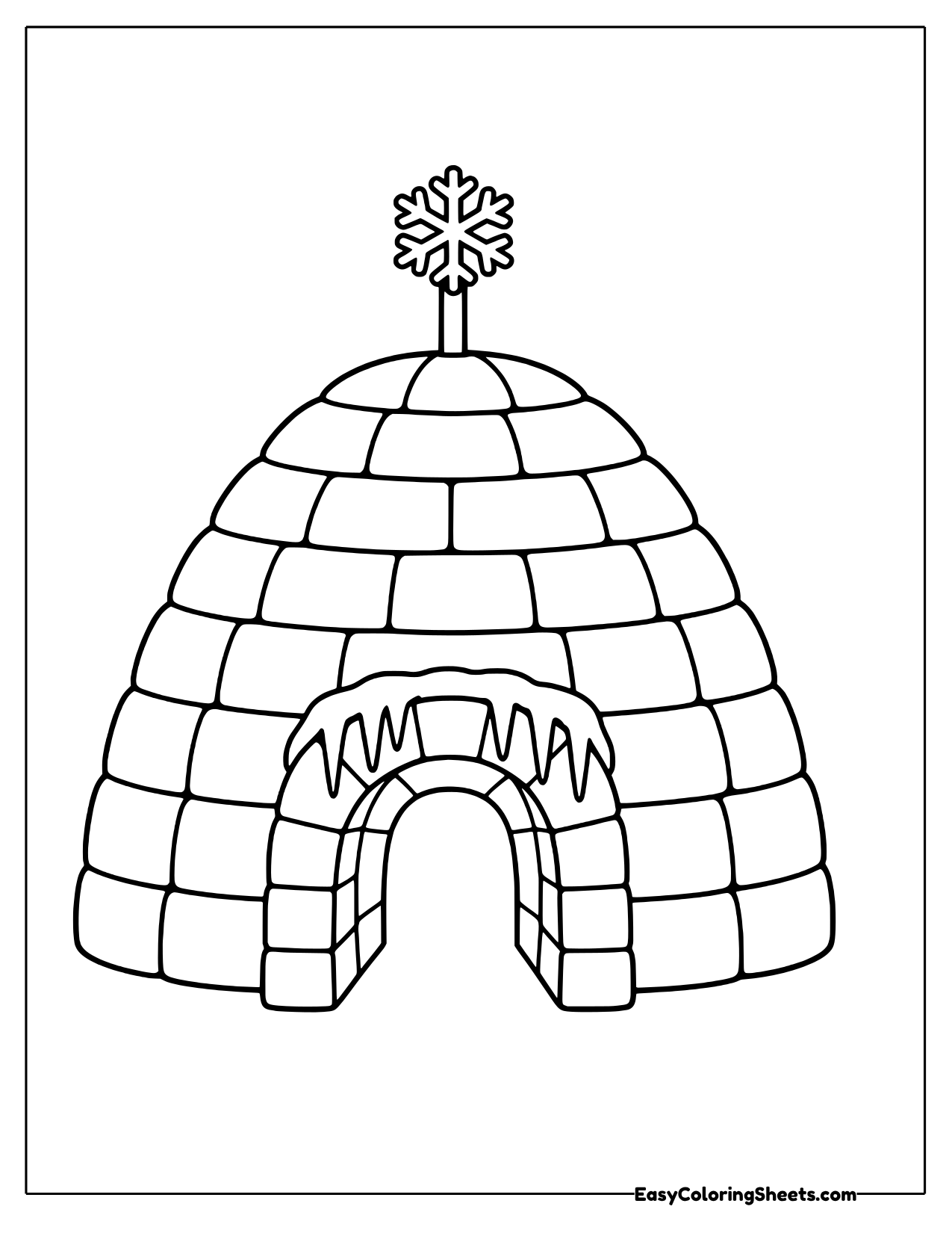 Igloo with a front tunnel and snowflake topper