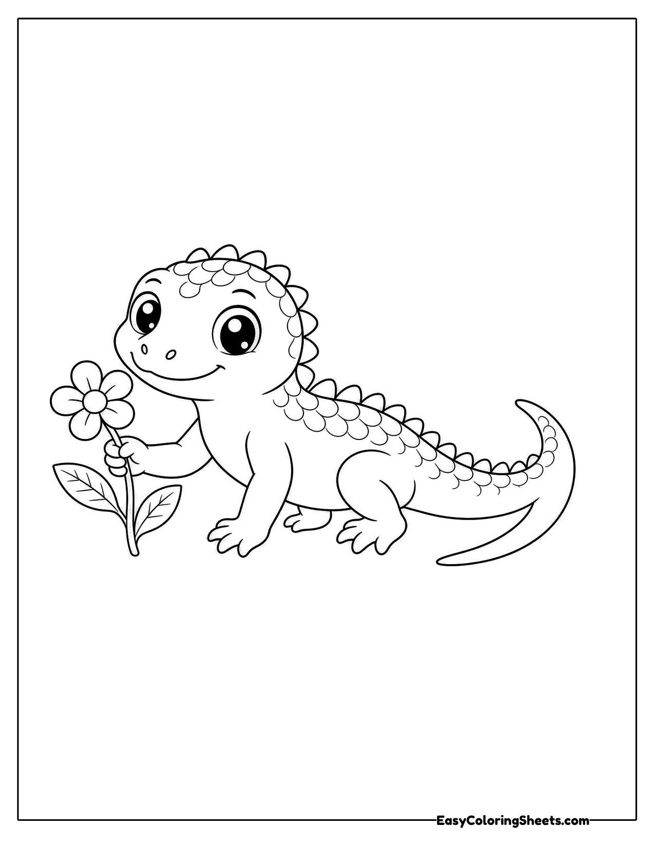 Spotted lizard holding a little flower