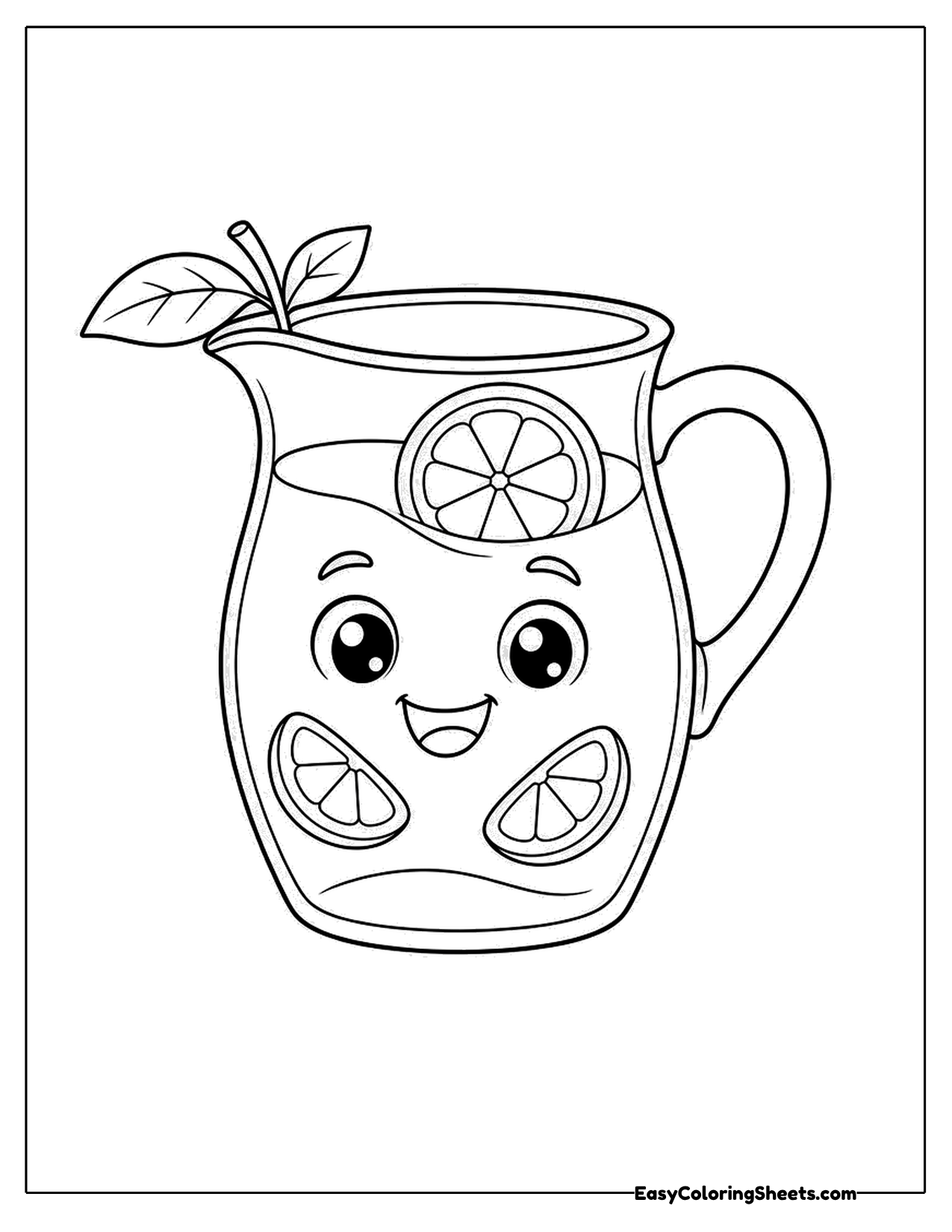 Smiling pitcher of lemonade with lemon slices and mint