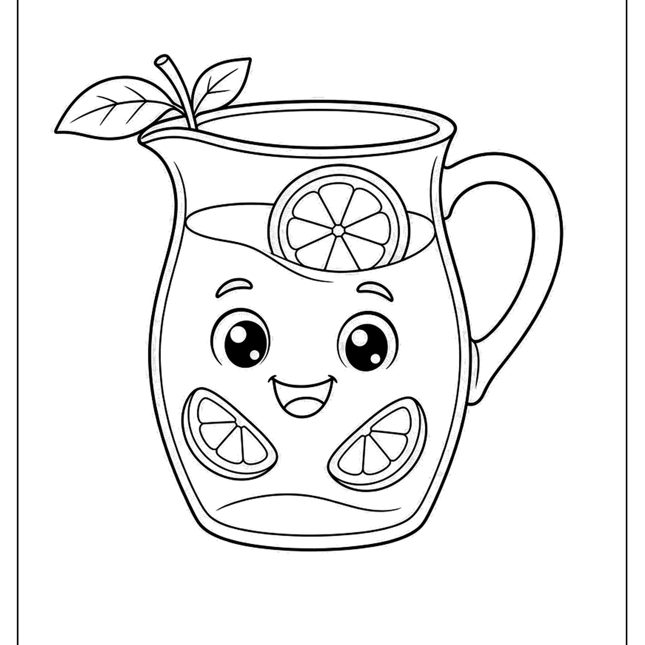 Smiling pitcher of lemonade with lemon slices and mint