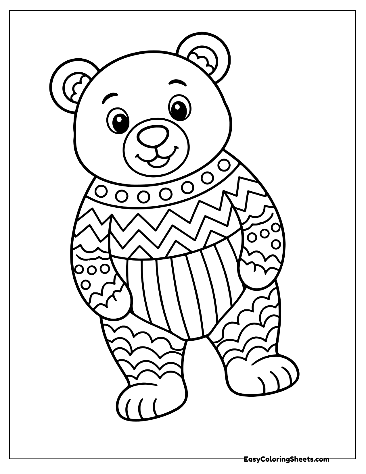 Bear with its body divided into zigzag and chevron pattern bands