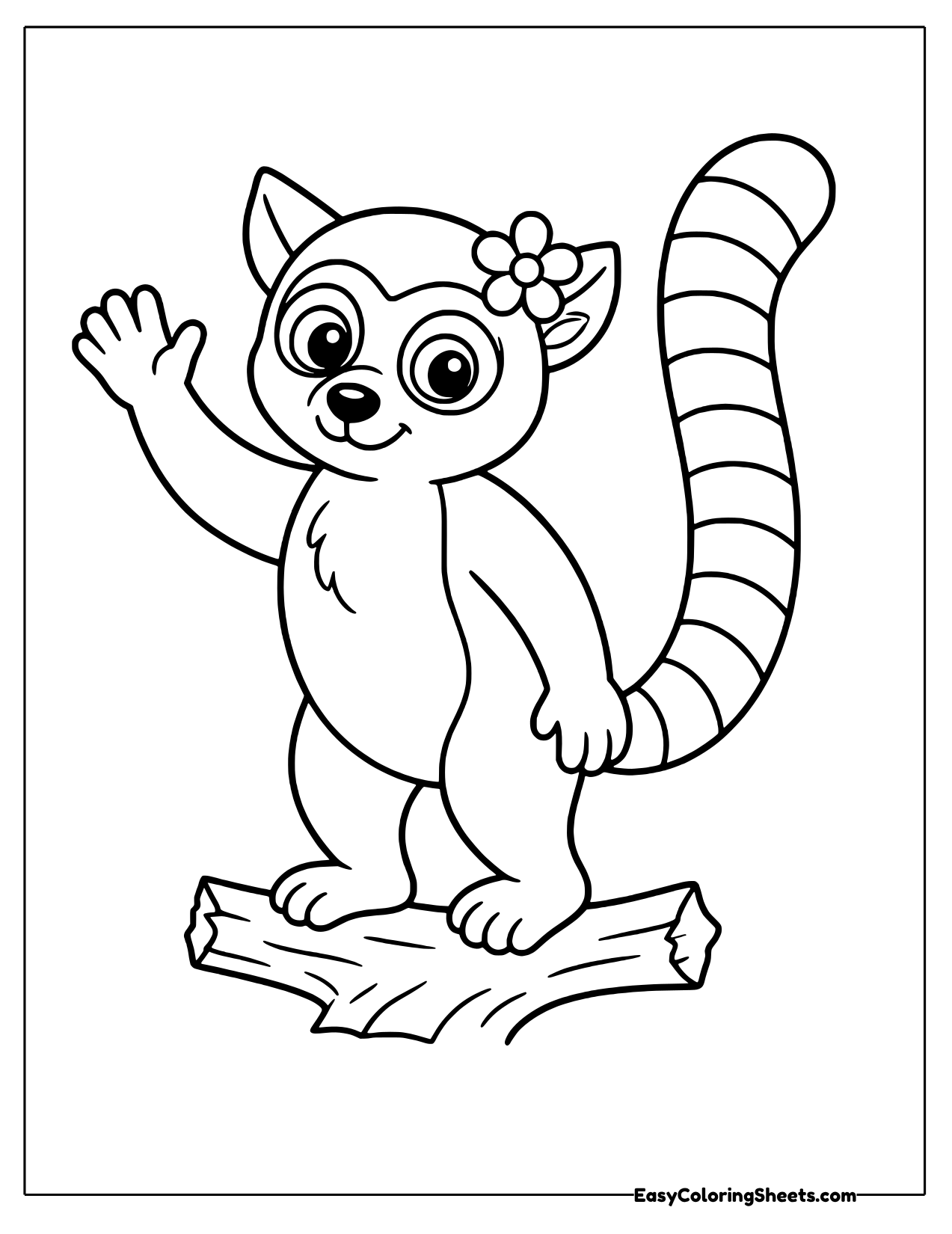Lemur waving with a flower behind its ear