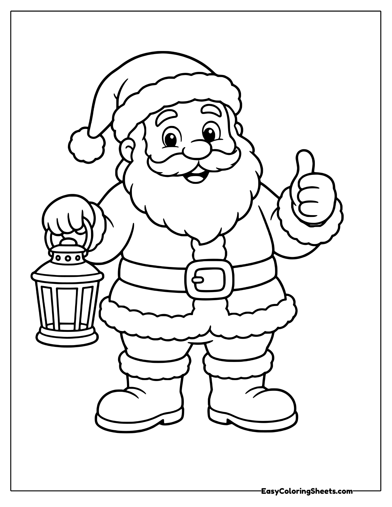 Santa holding a lantern and giving a thumbs up