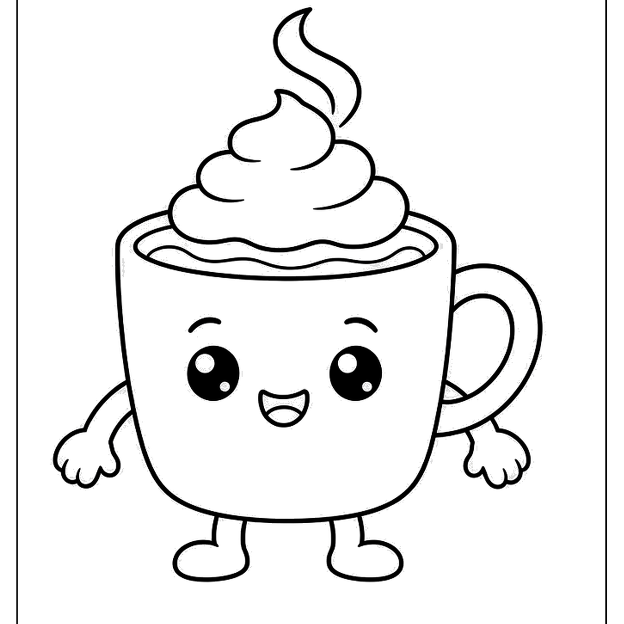 Mug of cocoa character with whipped cream and little arms