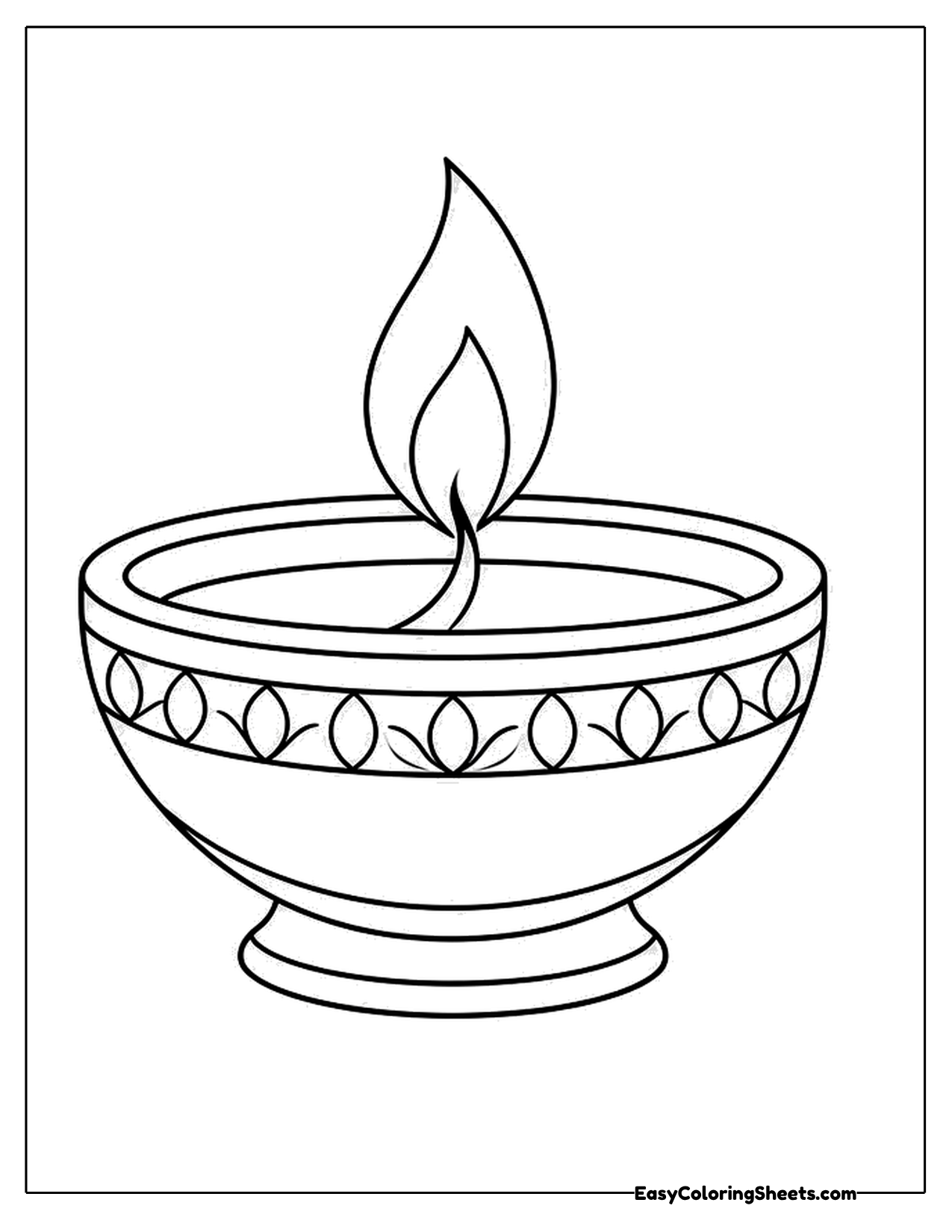 Simple clay diya lamp with a flame