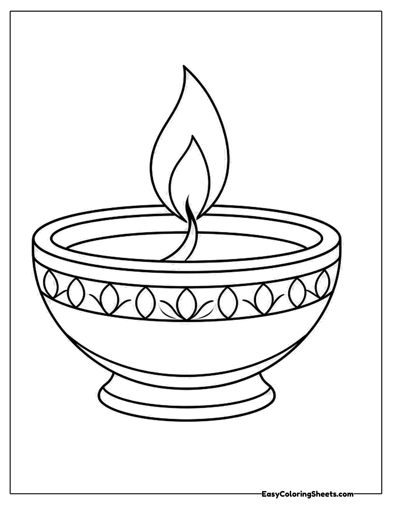 Simple clay diya lamp with a flame