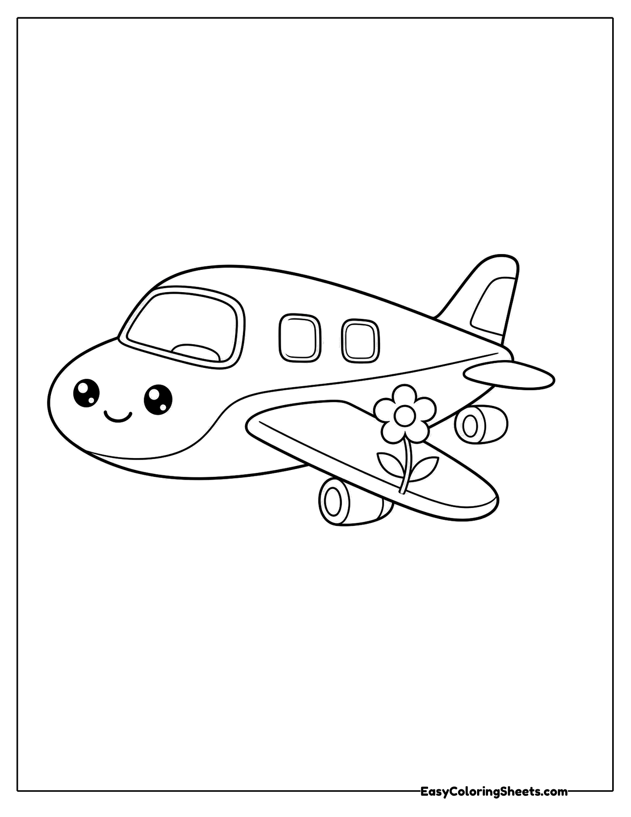 Smiling plane with a flower on its wing
