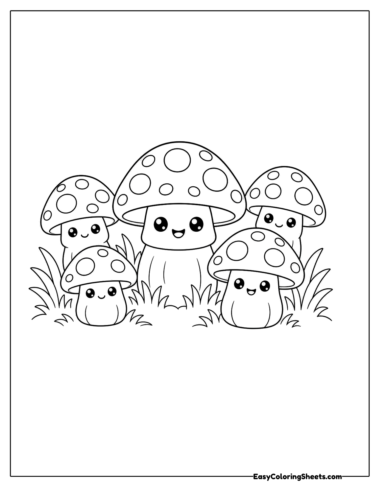 Cluster of smiling mushrooms