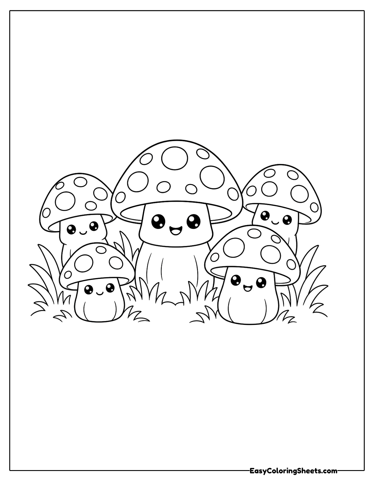 Cluster of smiling mushrooms