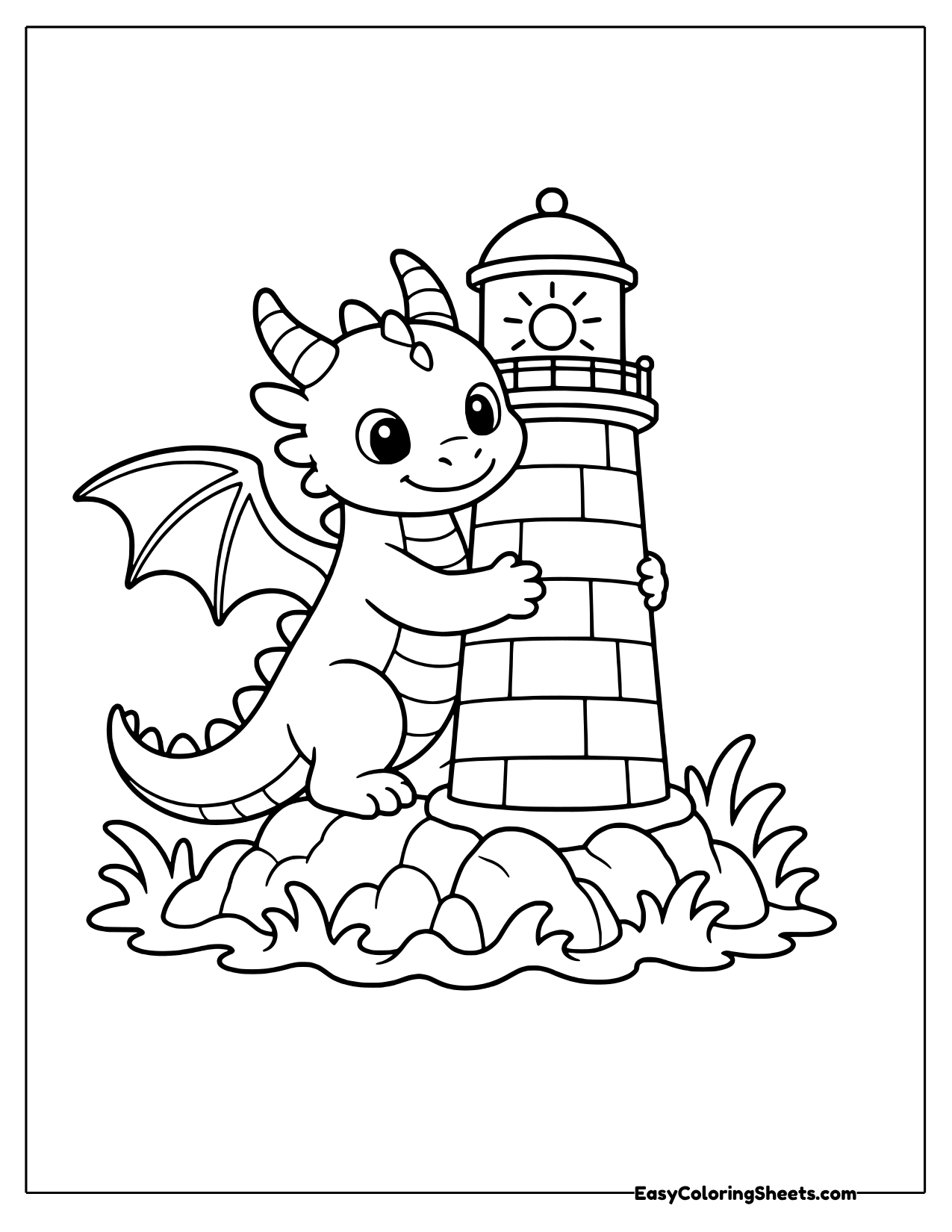 Dragon hugging a lighthouse