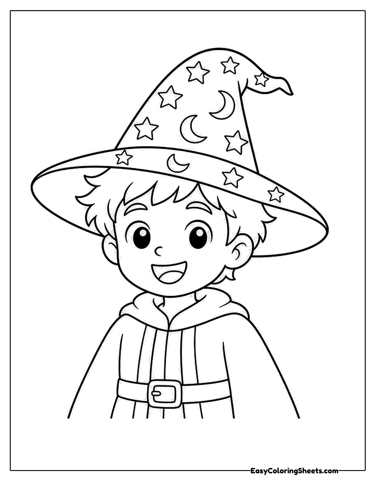 Cute boy wizard in a starry hat