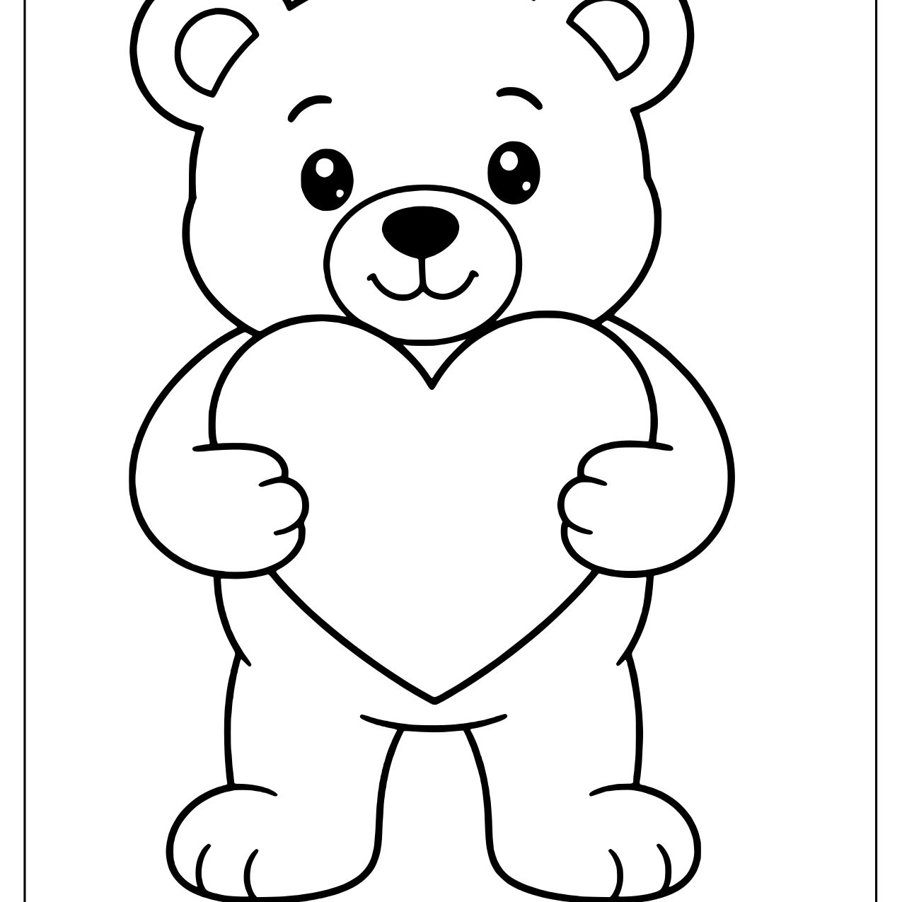 Chubby teddy bear standing and hugging a large heart