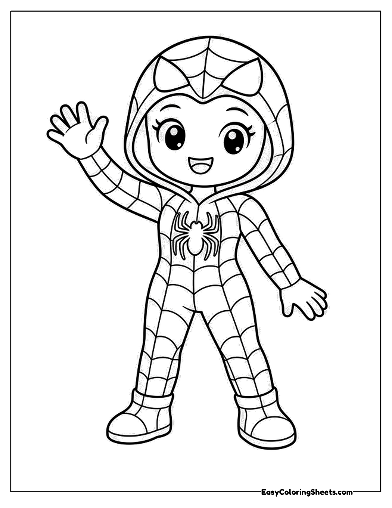 Masked web-slinging hero girl waving hello
