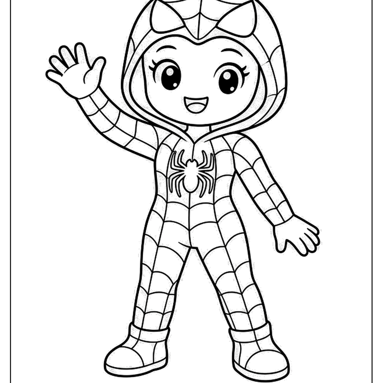 Masked web-slinging hero girl waving hello