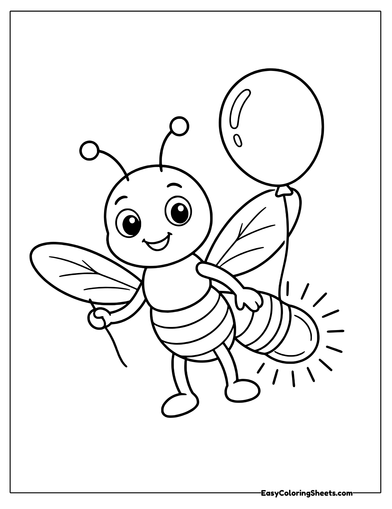 Firefly holding a round balloon on a string