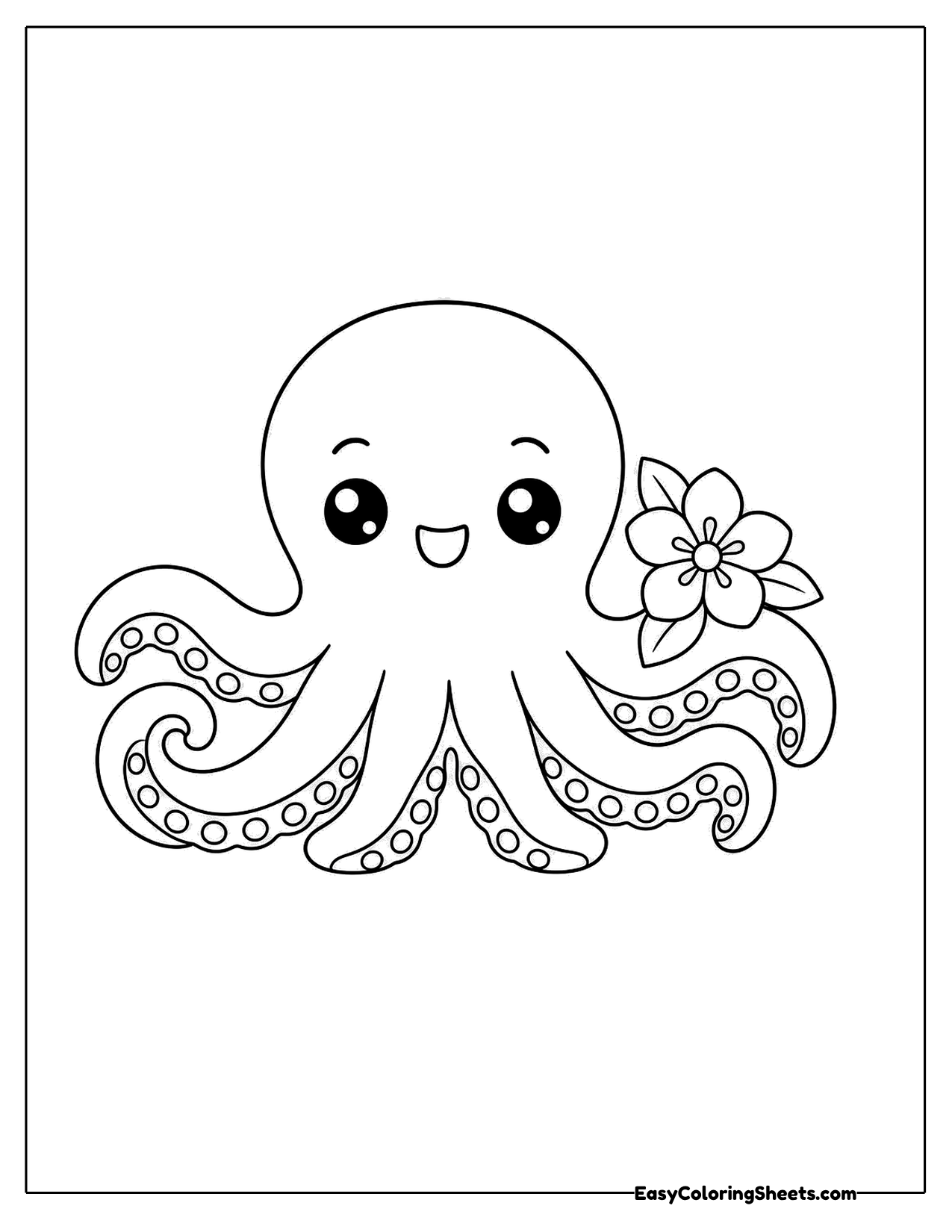 Octopus with a flower tucked by its head