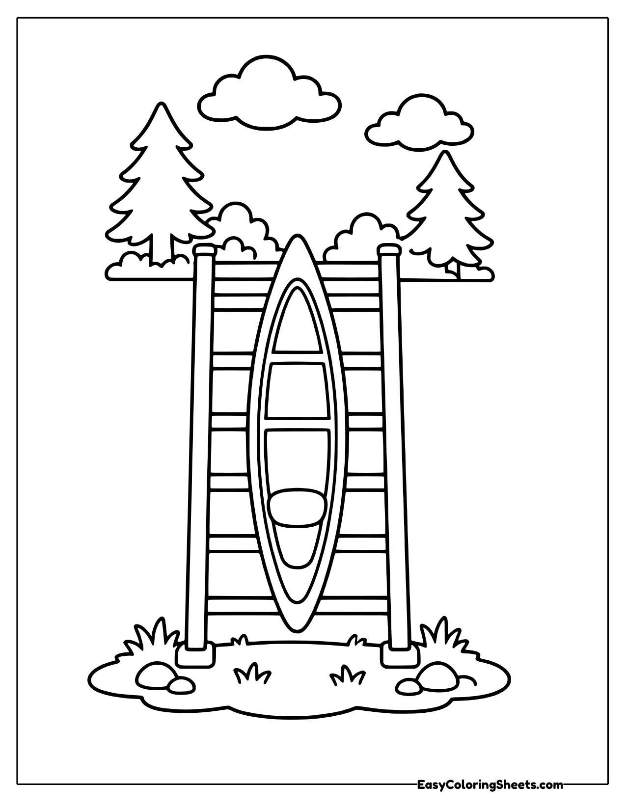 Canoe on a wooden ladder rack