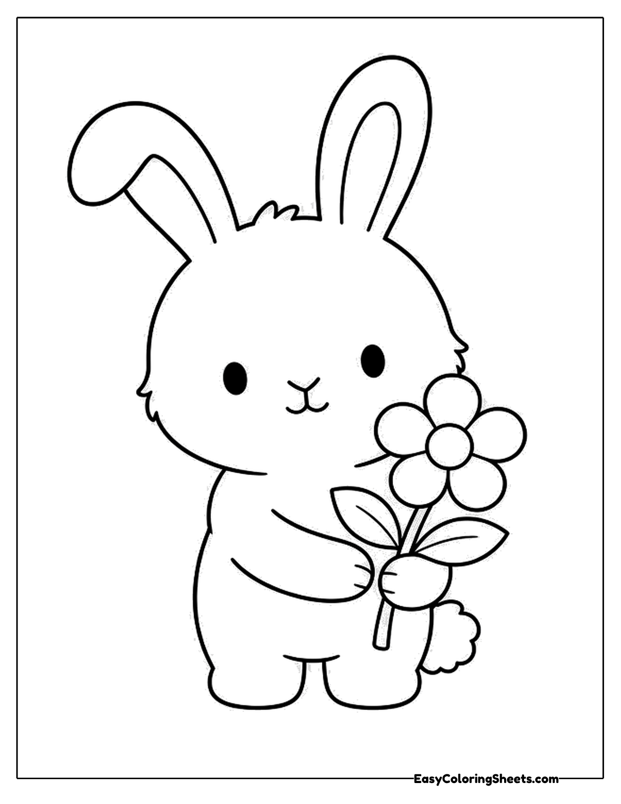 Fluffy bunny holding a flower