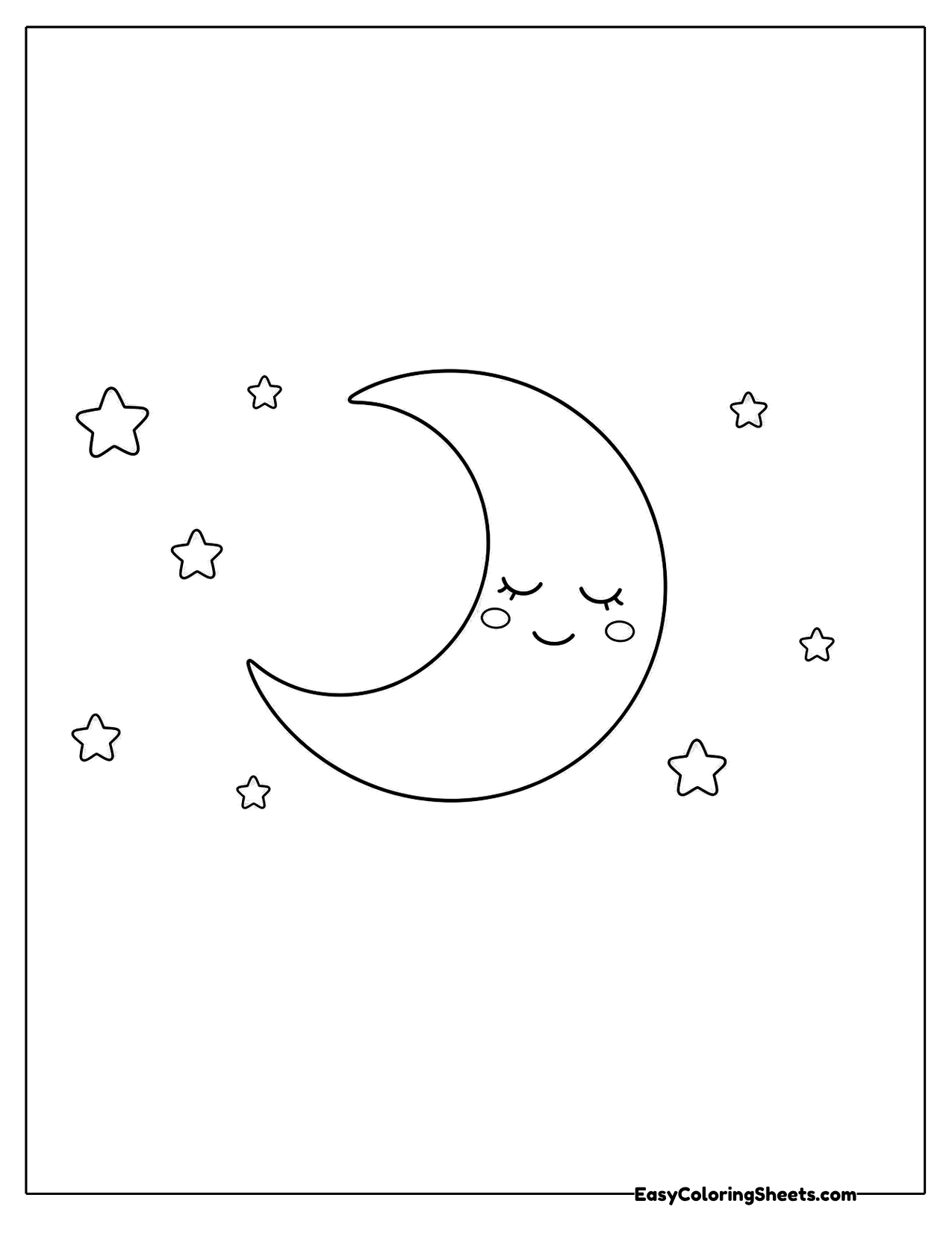 Sleepy crescent moon with stars