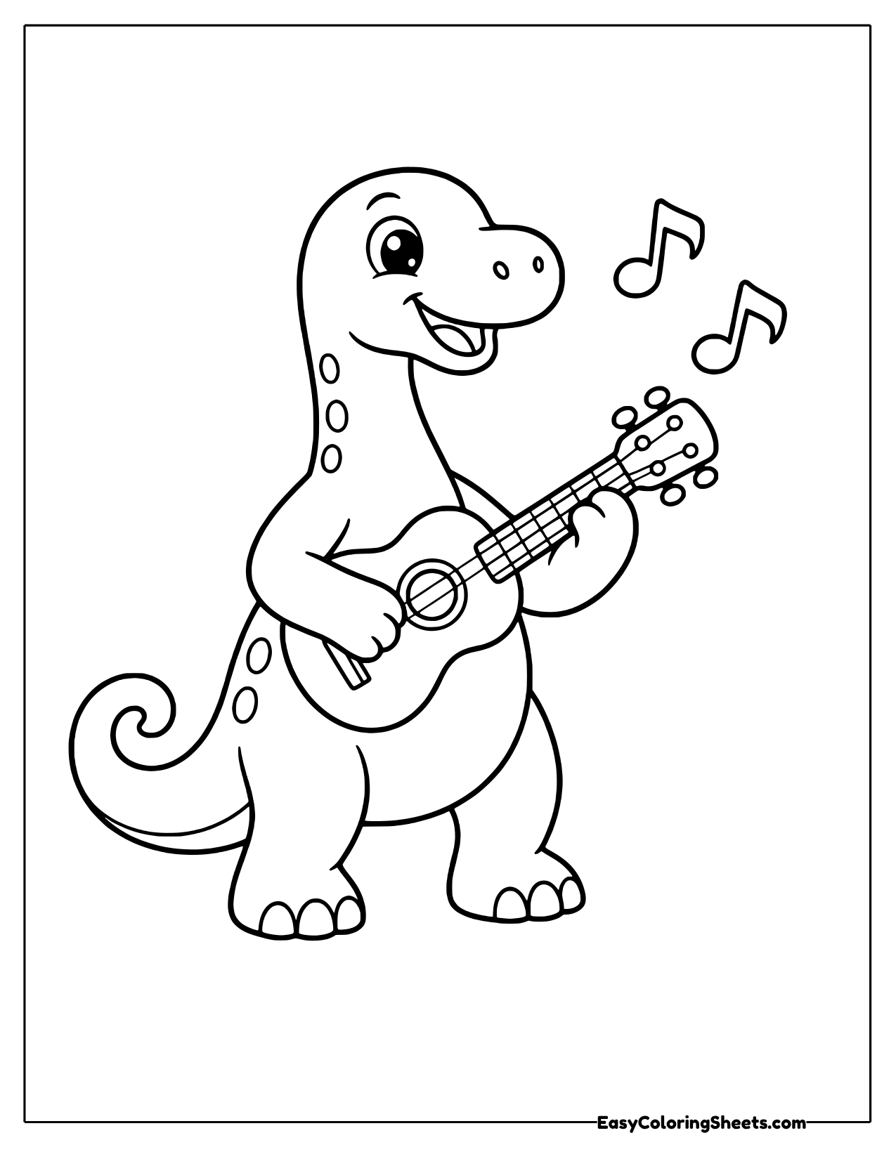 Brachiosaurus playing a ukulele with music notes beside it