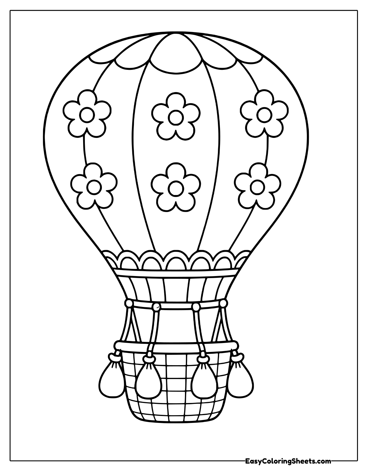 Hot air balloon with flowers and hanging sandbags