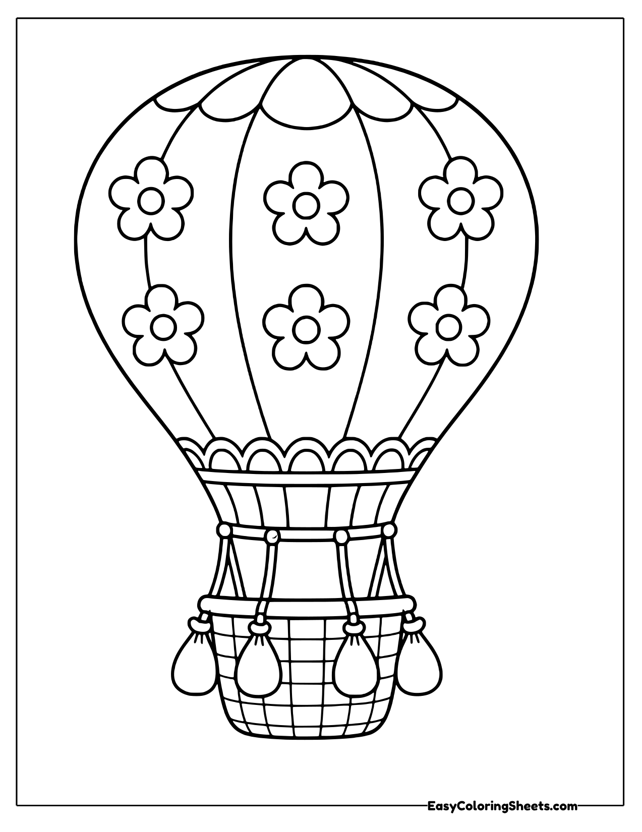 Hot air balloon with flowers and hanging sandbags