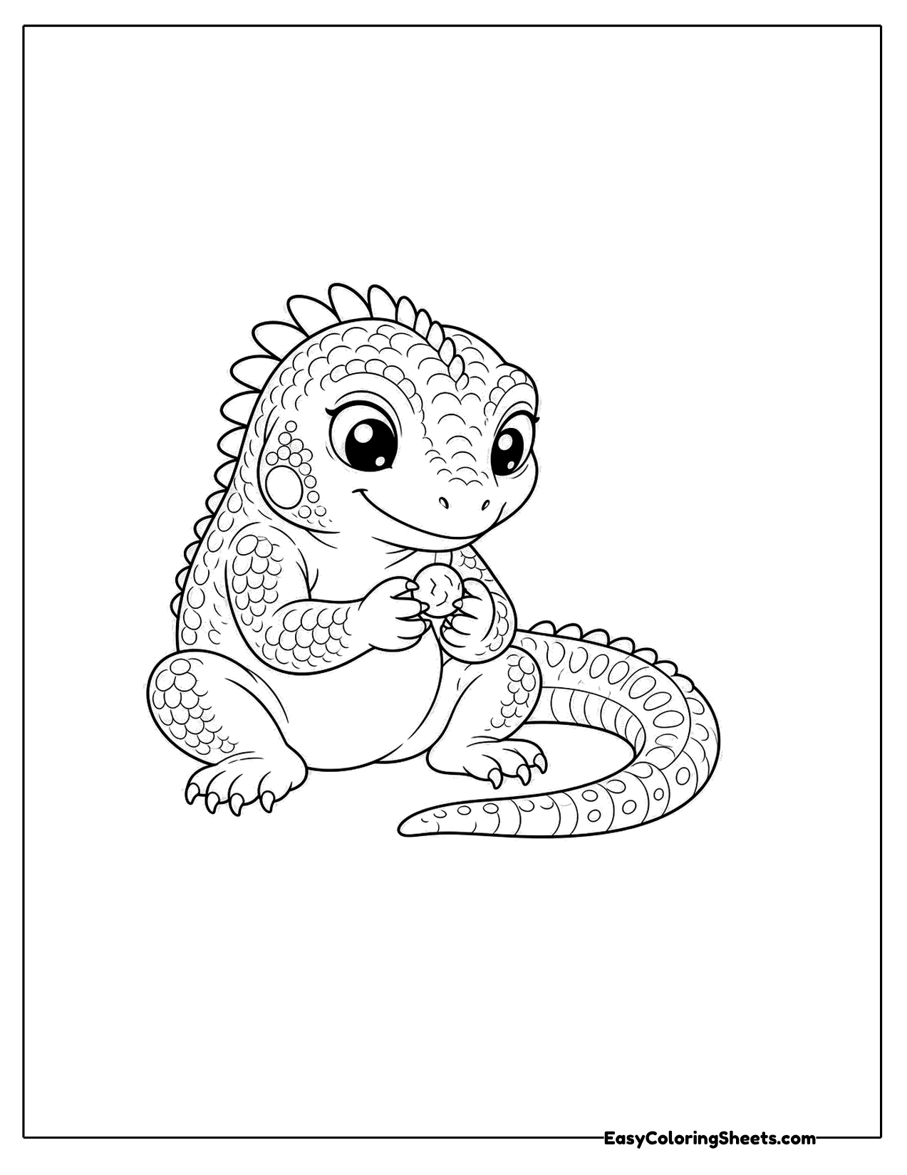 Iguana holding a small pebble