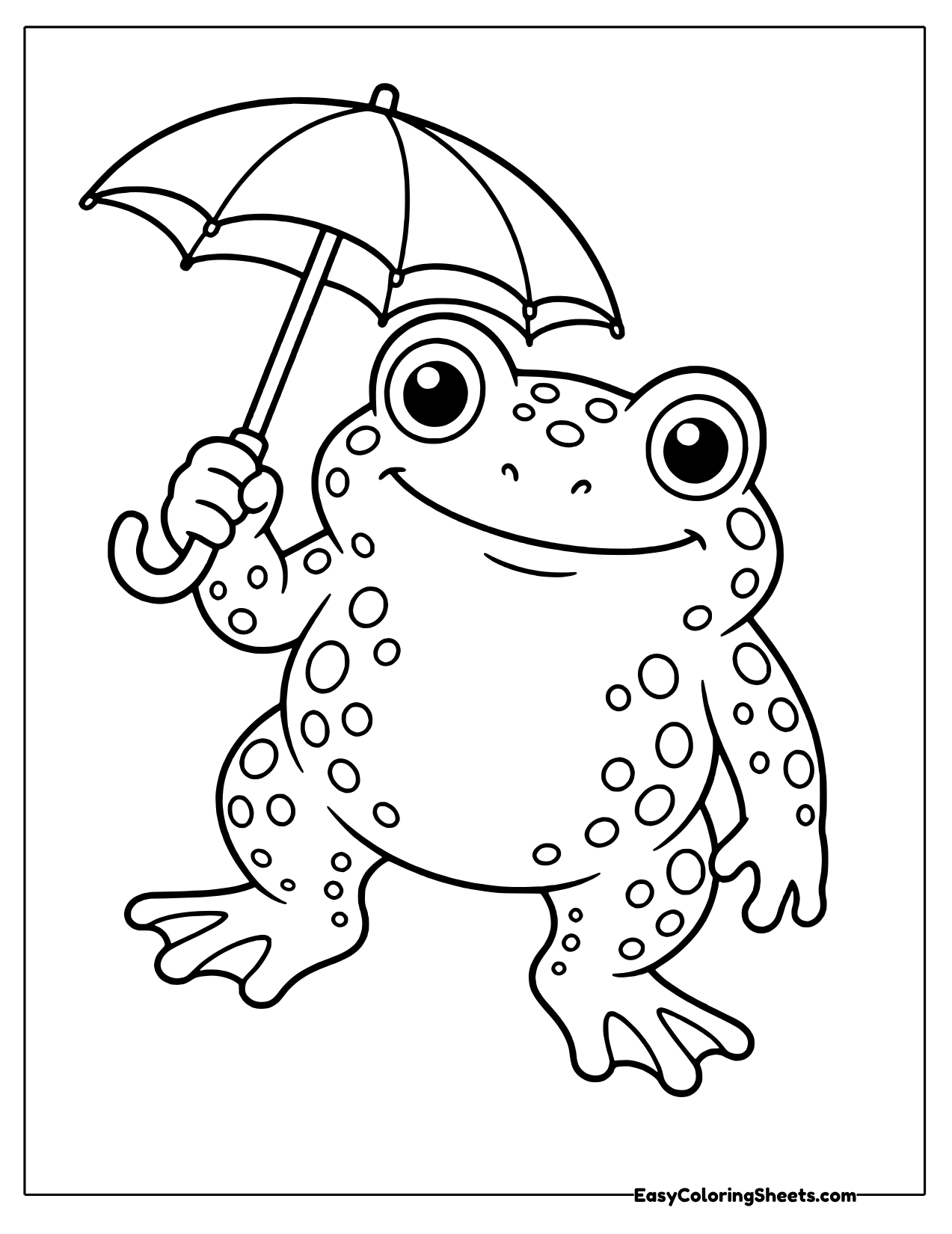 Cheerful bumpy toad holding a small umbrella overhead