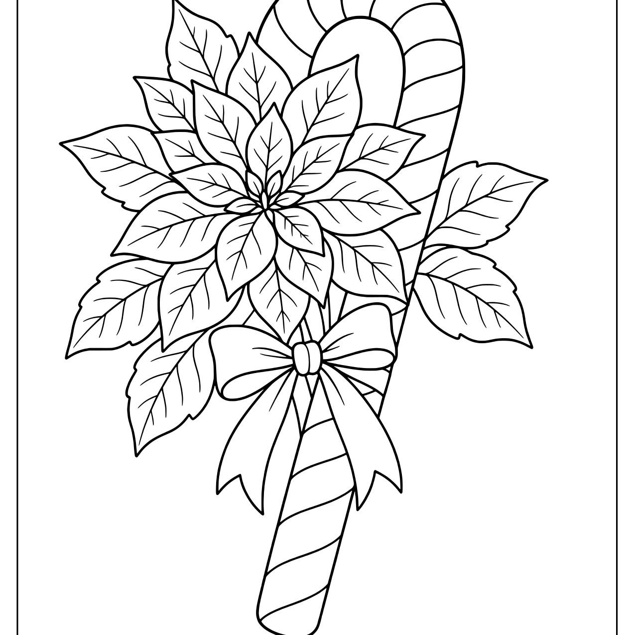 Striped candy cane with a poinsettia and a bow