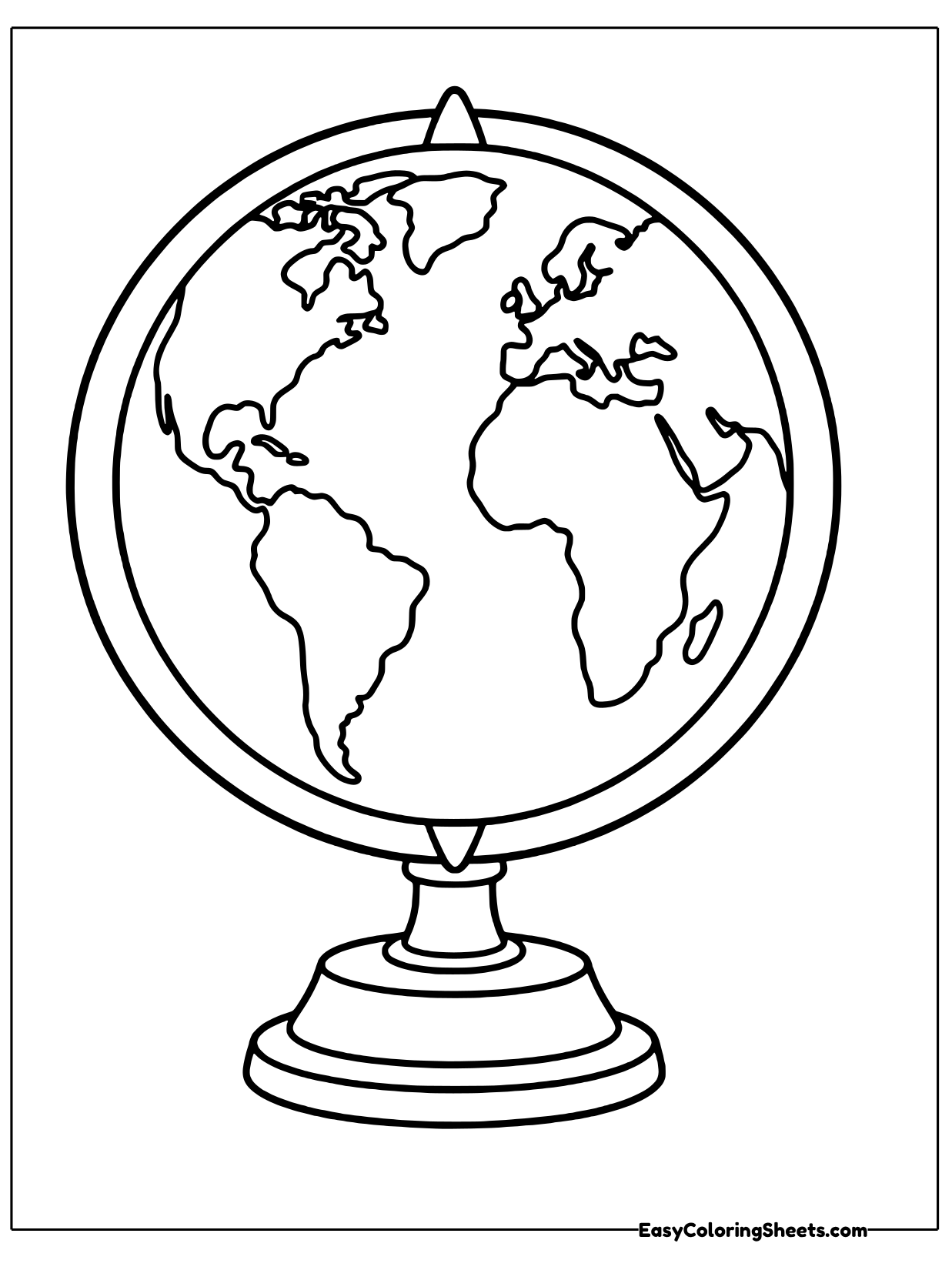 A globe sits inside a round meridian ring on a decorative stand.