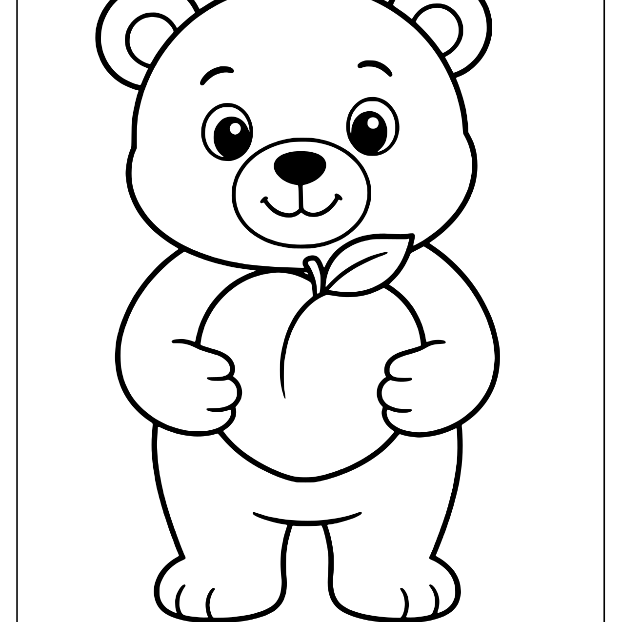 Teddy bear holding a round peach with a leaf