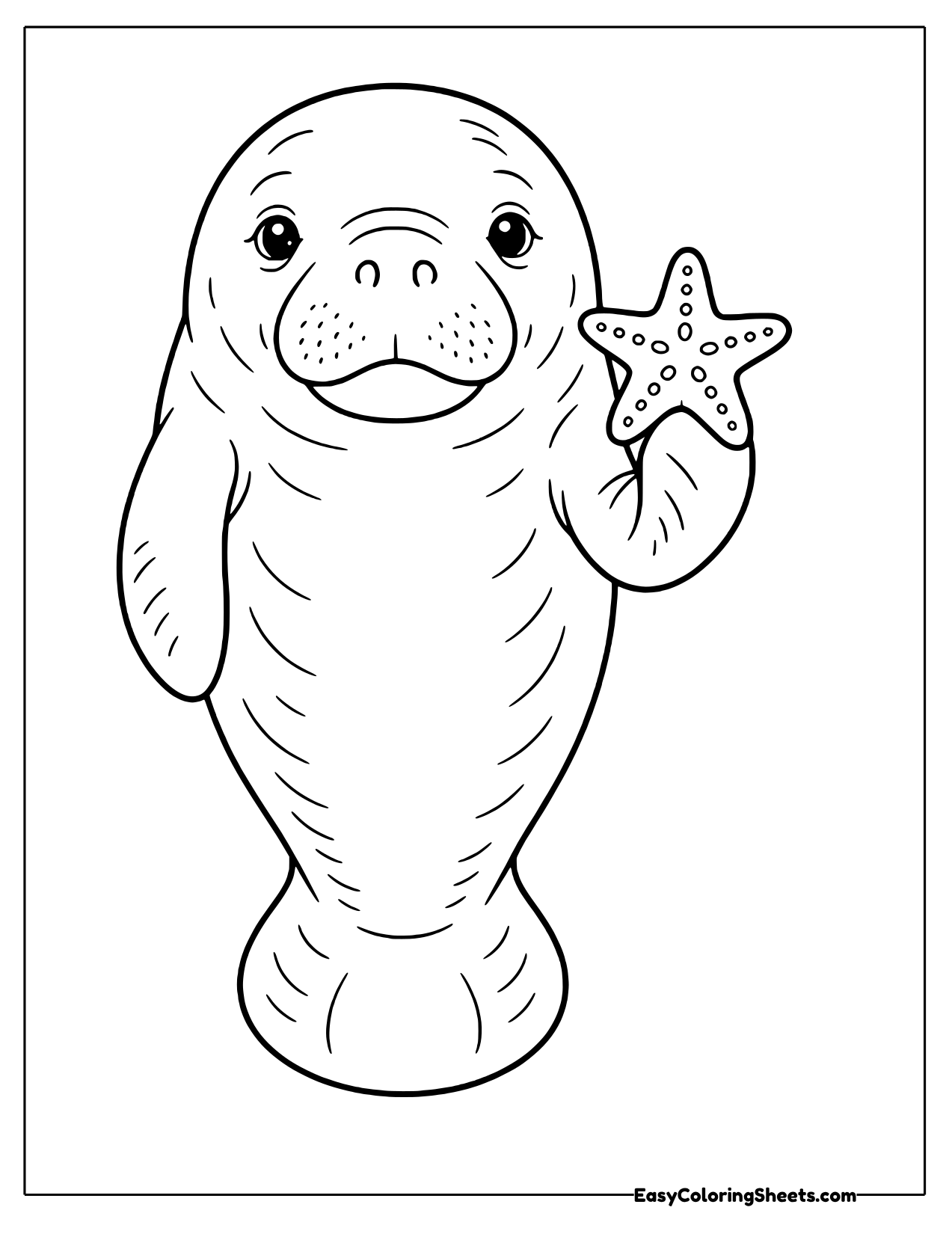 Smiling manatee holding a starfish
