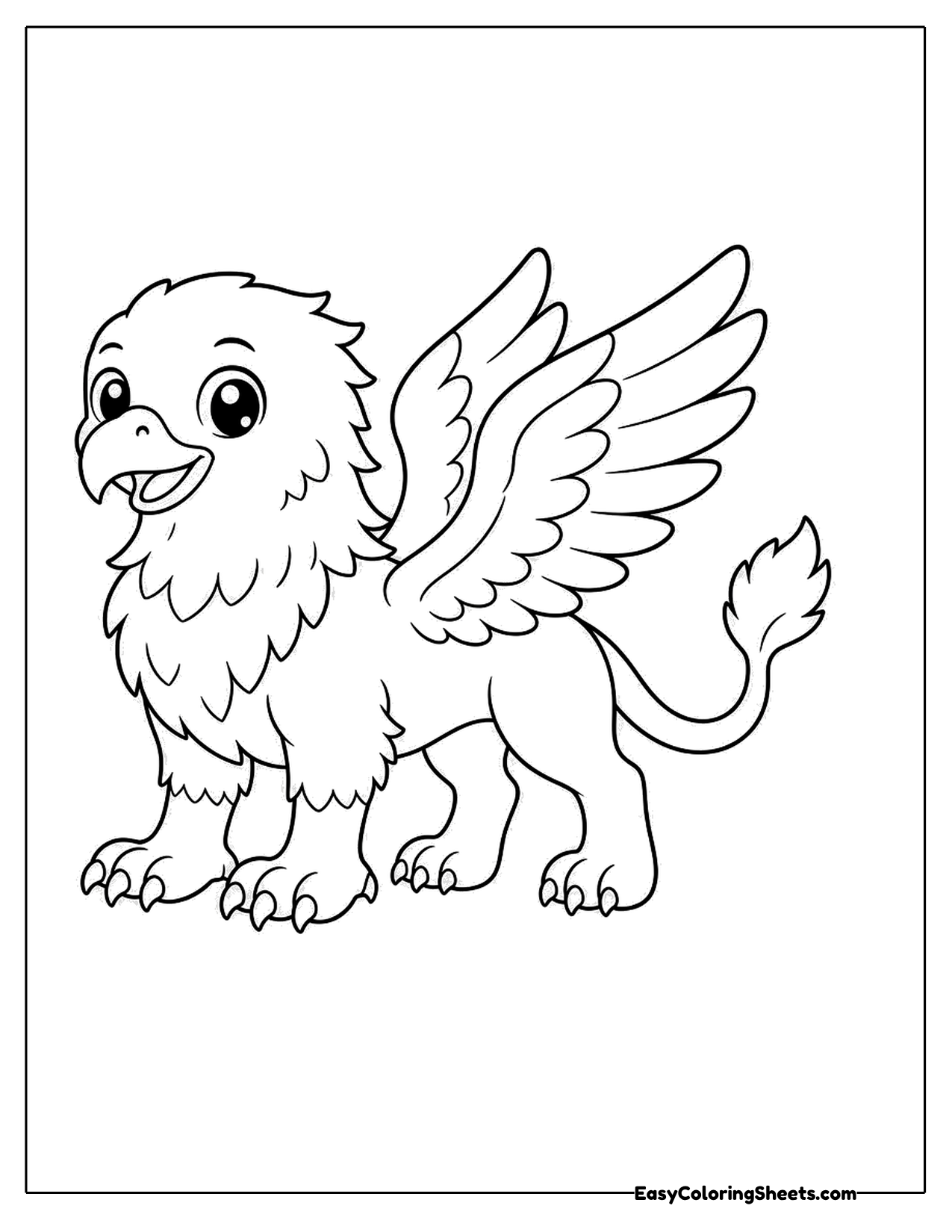 Griffin character with big eyes and spread wings