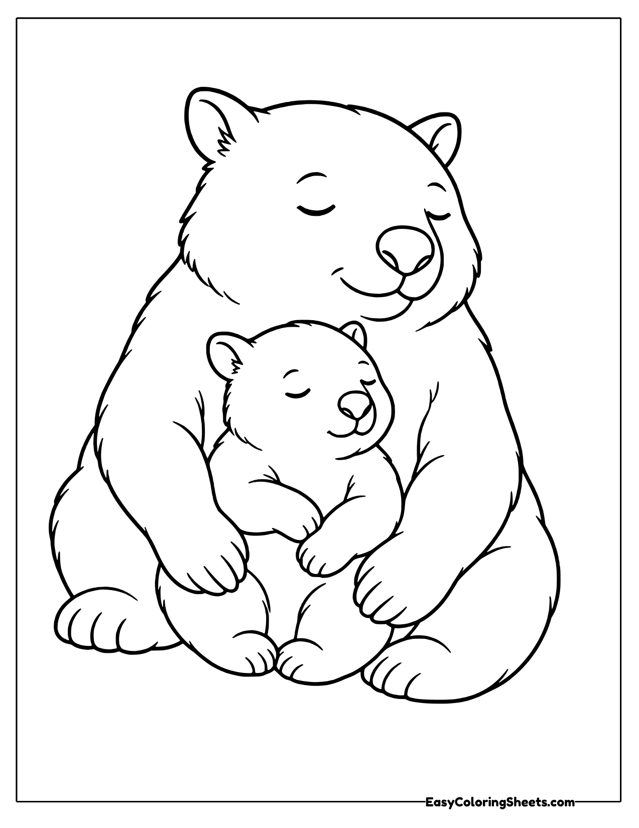 Wombat mother holding her baby
