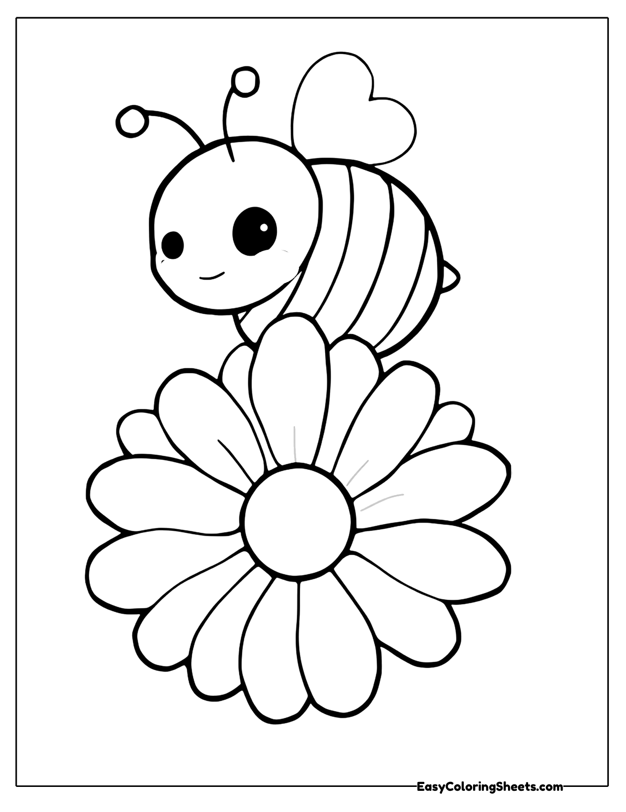 Bee resting on a big flower with a heart