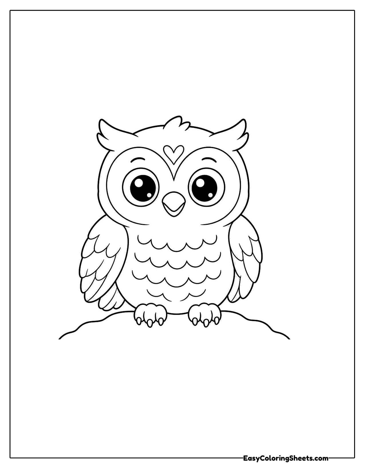 An owl with a heart-shaped face sits on a low rock with folded wings.