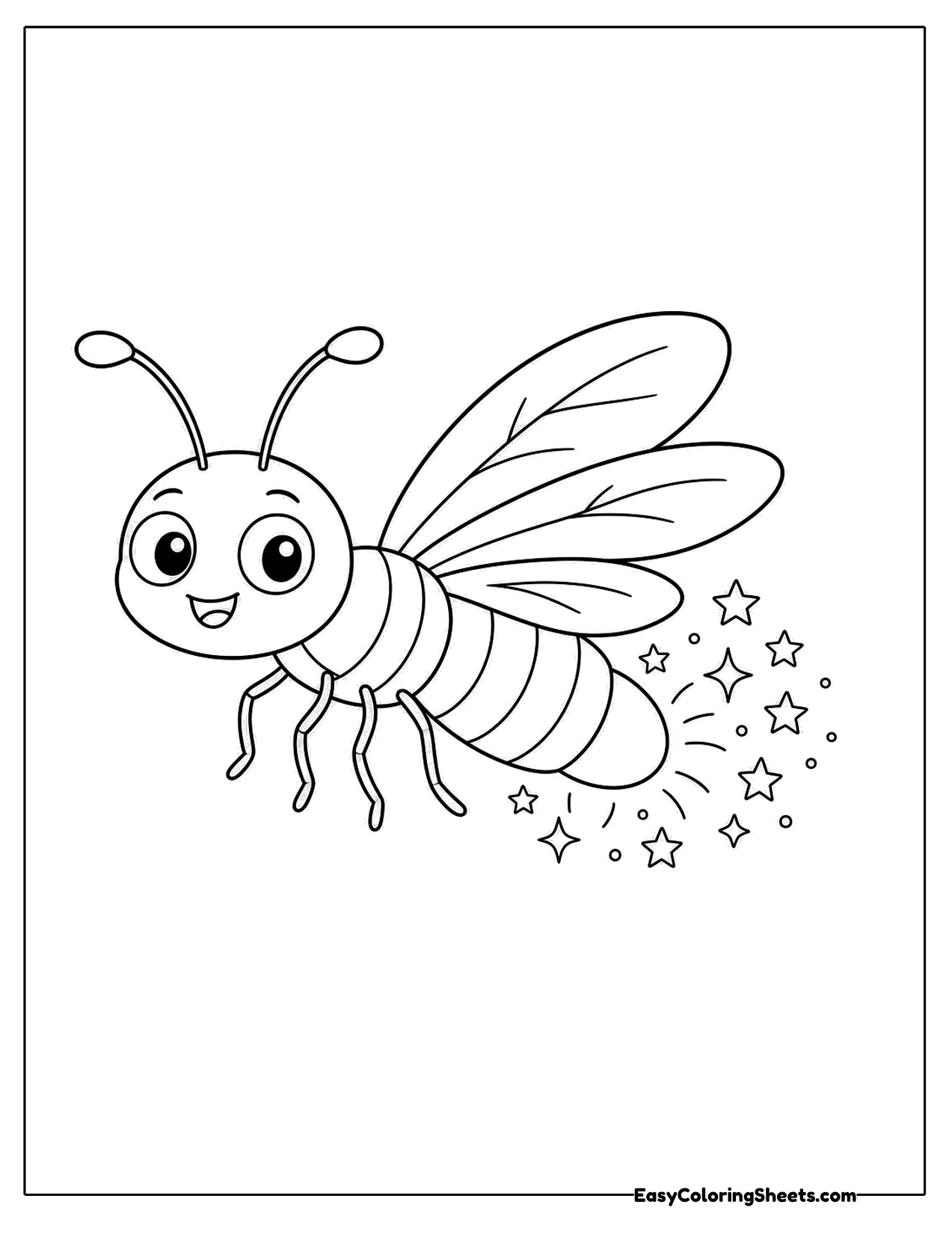 Glowing firefly flying with a trail of sparkles