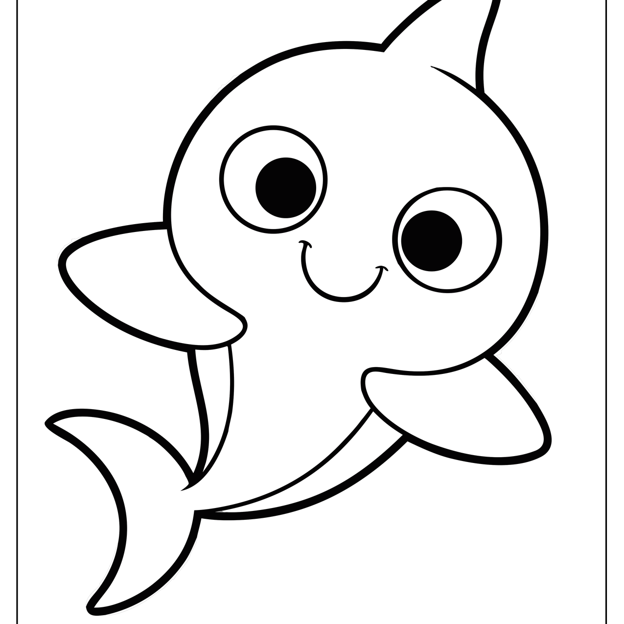 Cartoon baby shark with huge eyes and a happy smile
