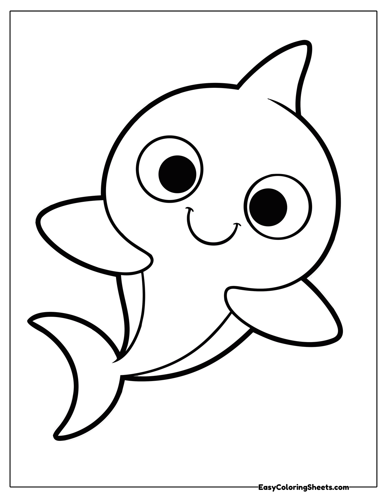 Cartoon baby shark with huge eyes and a happy smile
