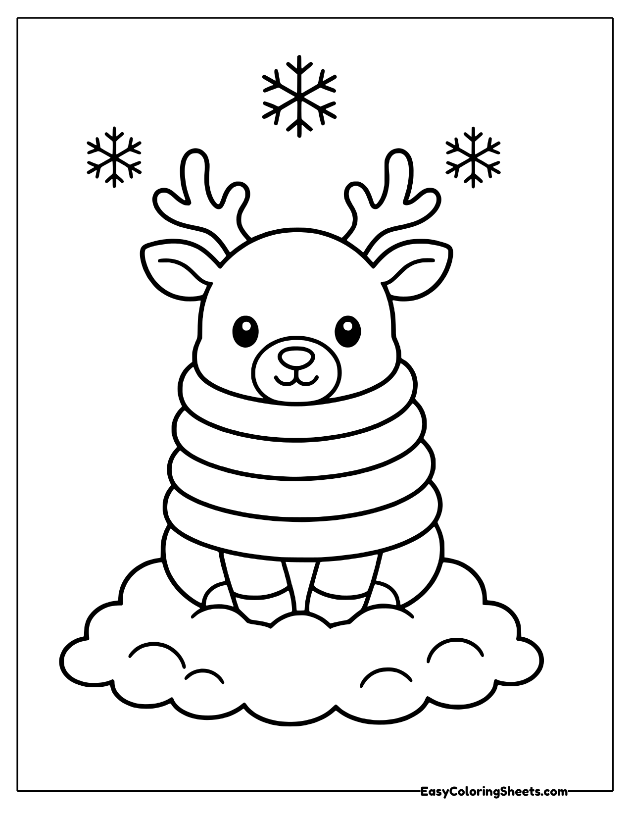 Reindeer in a striped scarf on a snow mound