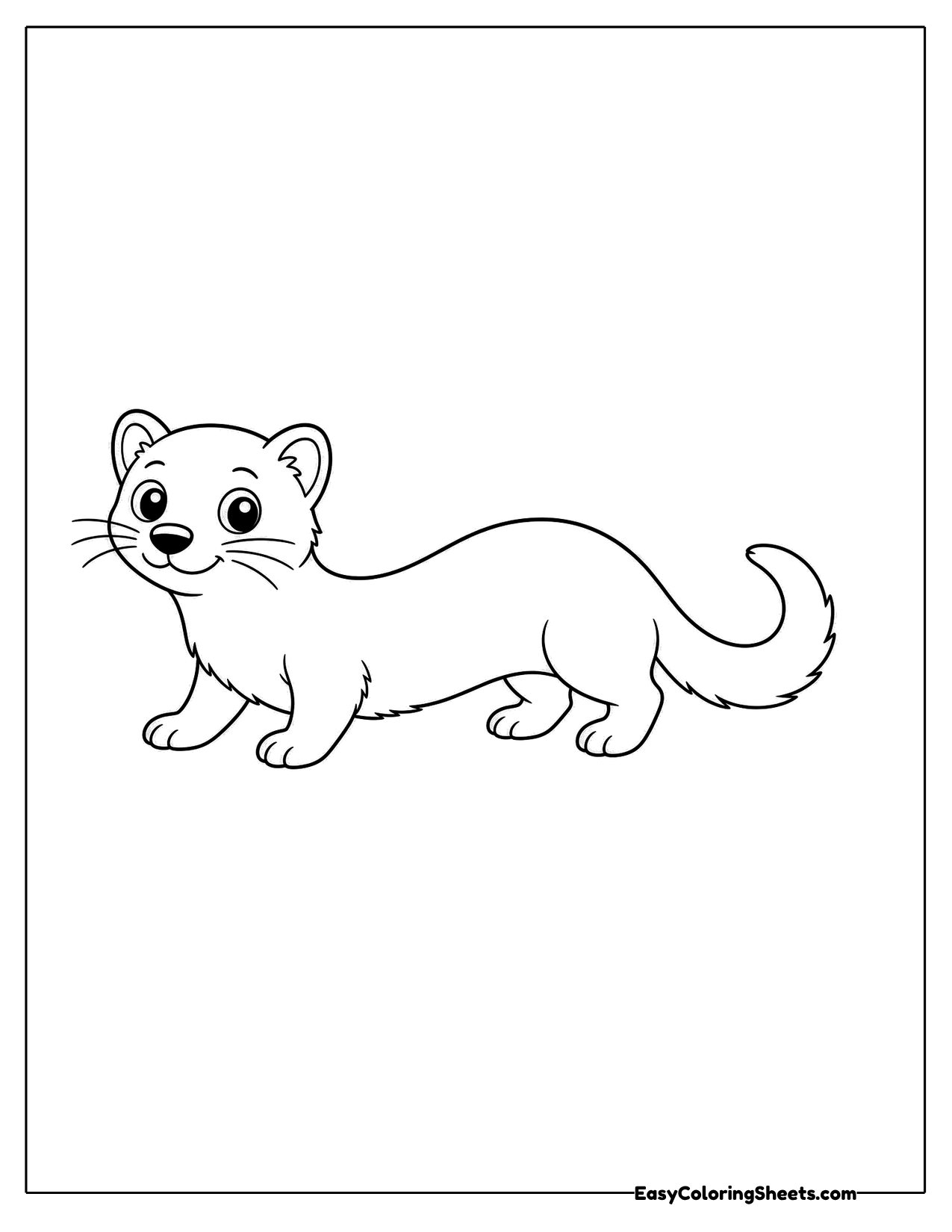 Slim cartoon ferret walking with its tail curled up
