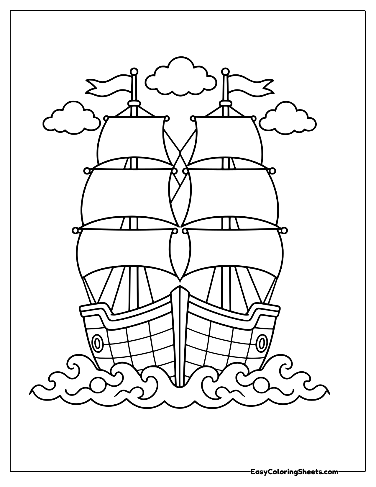 Tall ship with two masts and sails